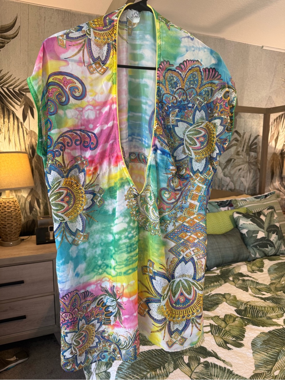 Colorful Tie-Dye Floral Kaftan Bathing Suit coverup or top